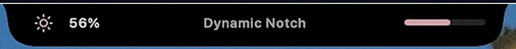 The collapsed notch bar showing brightness at 56 percent on the left and a volume level on the right